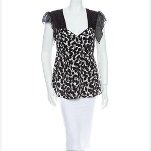 nanette lepore top Size 2 Lined White With Black Cherries And Black Poke A Dot